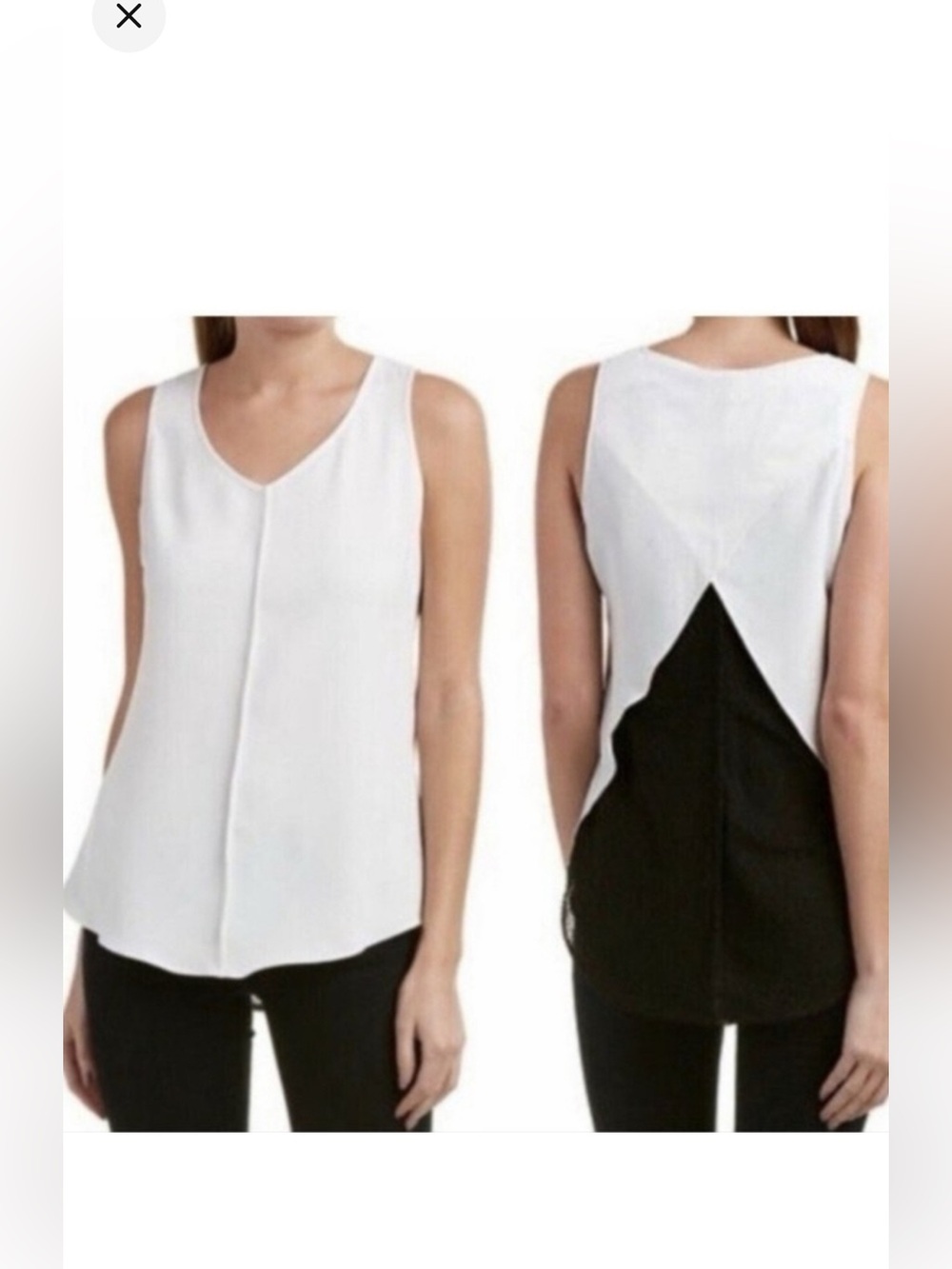 Women’s Cabi Domino Split Back White with Blavk Mesh V-Neck Sleeveless Top